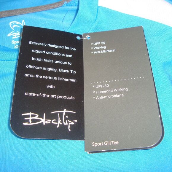 NWT Black Tip Mens UPF 30 Wicking Long Sleeve Sport Gill Tee Size XXL Blue White - Picture 7 of 10
